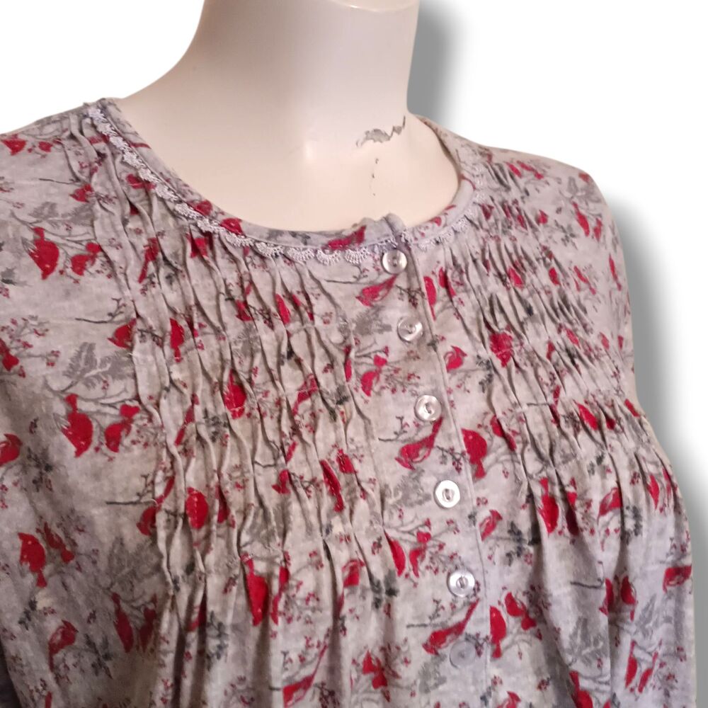 Rebecca Malone Cardinal Flannel Nightgown-Medium-Long Sleeve-Ruffle Yoke-Modest - Picture 4 of 9